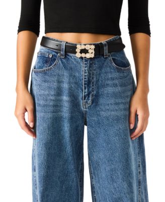 Women's Rhinestone Floral Buckle Belt