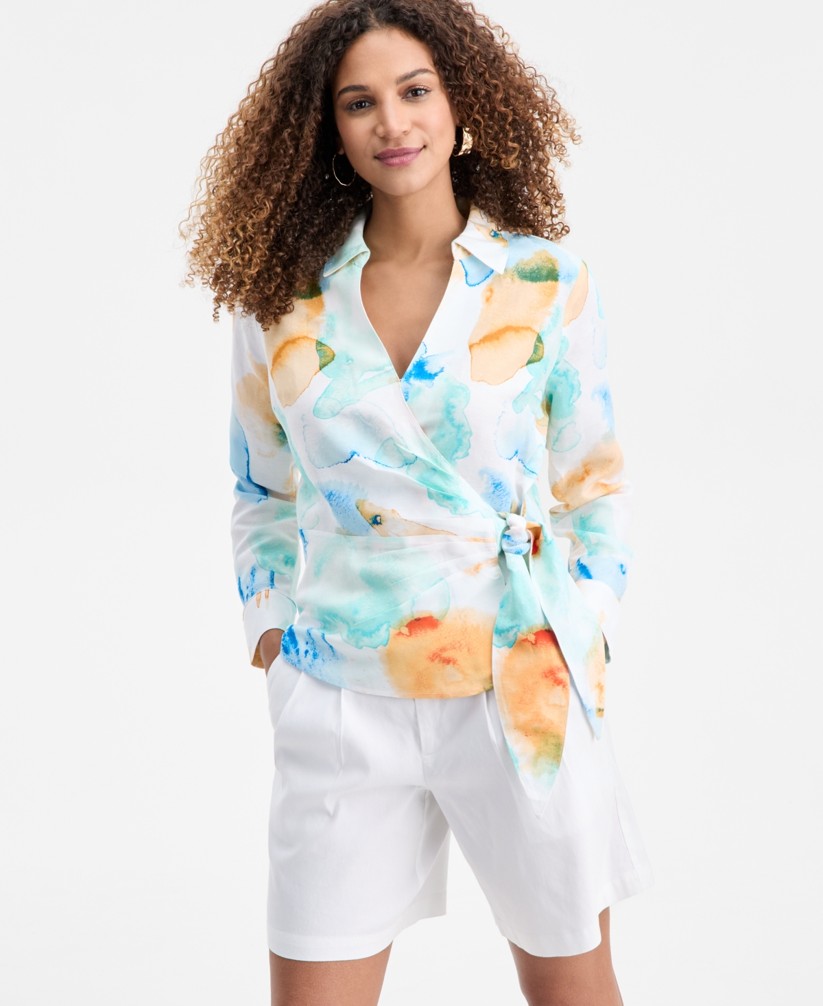 I.n.c. International Concepts Women's Bailey Printed Surplice Wrap Top, Macy's Exclusive