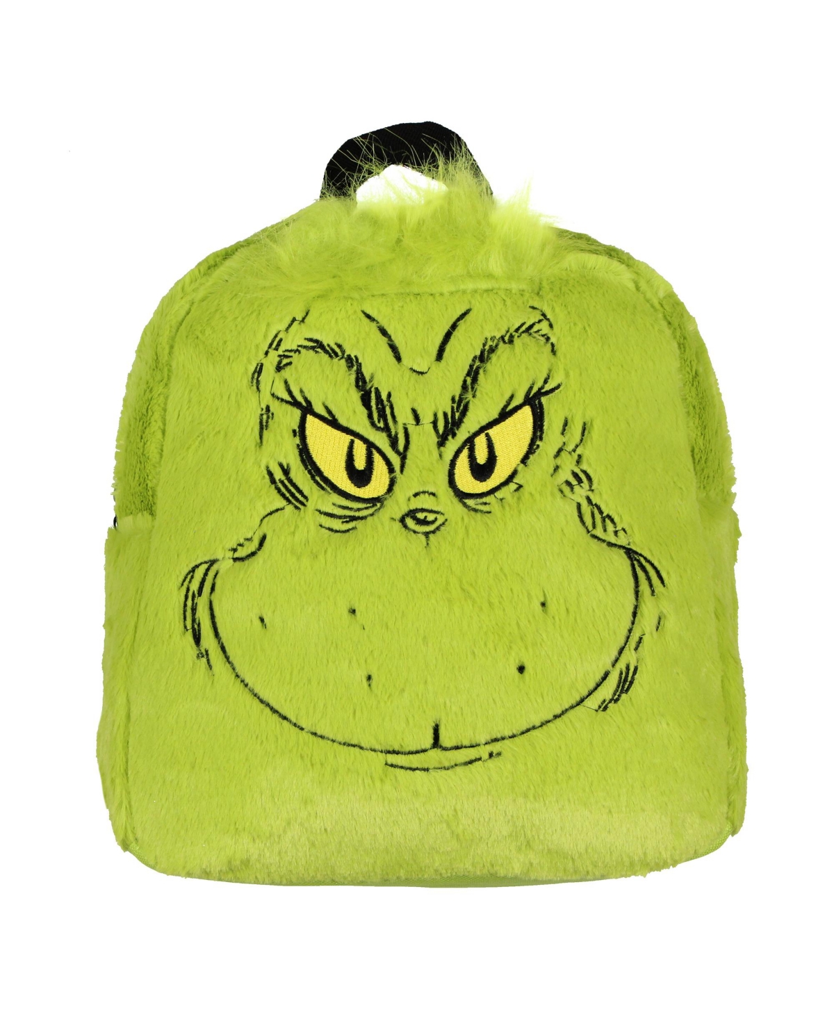 The Grinch Embroidered Smiling Face w/ 3D Hair Tuft Fuzzy Soft Mini Backpack Purse with Adjustable Straps