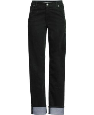 Women's Flocked Denim Mid Rise Relaxed Straight Leg Cuff Jeans