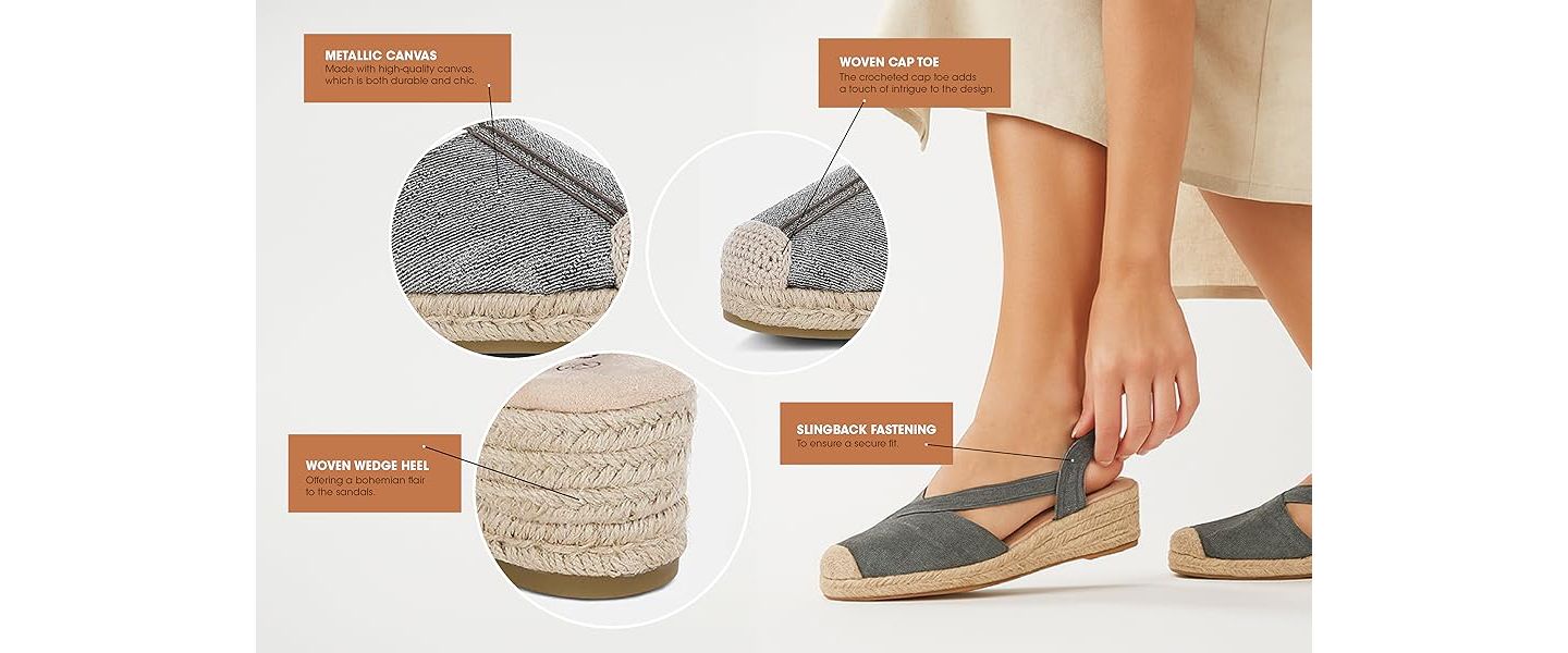 Женские сандалии London Rag Port Side Metallic Woven Espadrille Wedges, цвет: Чёрный джинсовая искусственная кожа — фото 7