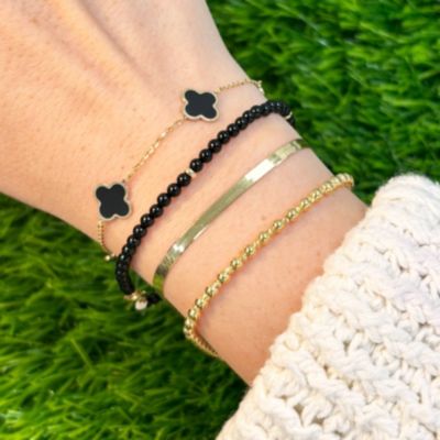 Onyx Round Bead Bracelet 14K Gold