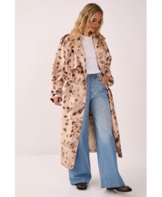 Women's Cow Print Faux Leather Trench Coat