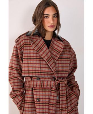 Women's Check Vinyl Collar Trench Coat