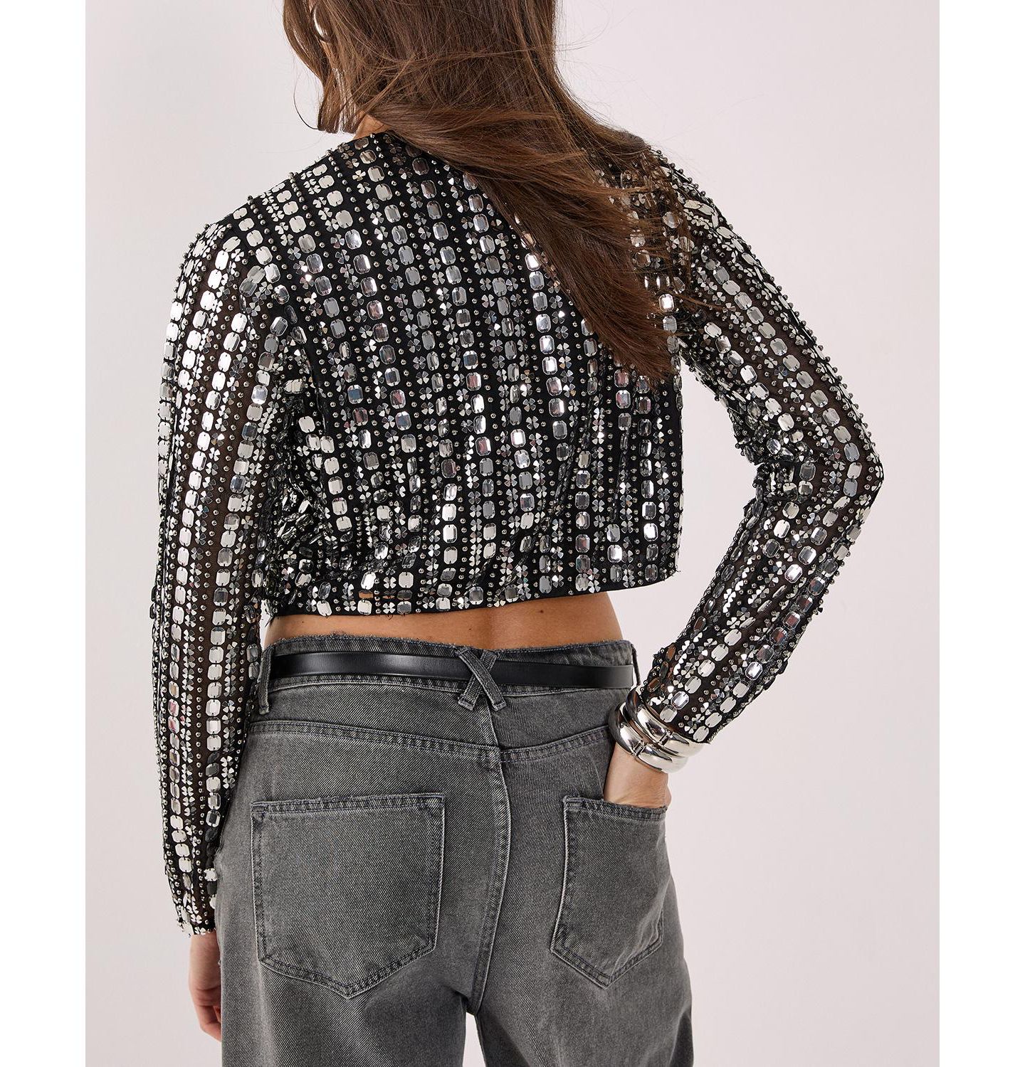 Женская куртка Nasty Gal Beaded Long Sleeve, цвет: Чёрный — фото 7