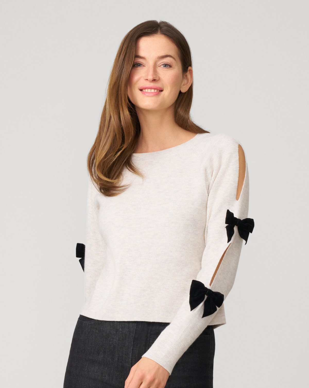 Cable & Gauge Bow Cut Out Sleeve Sweater