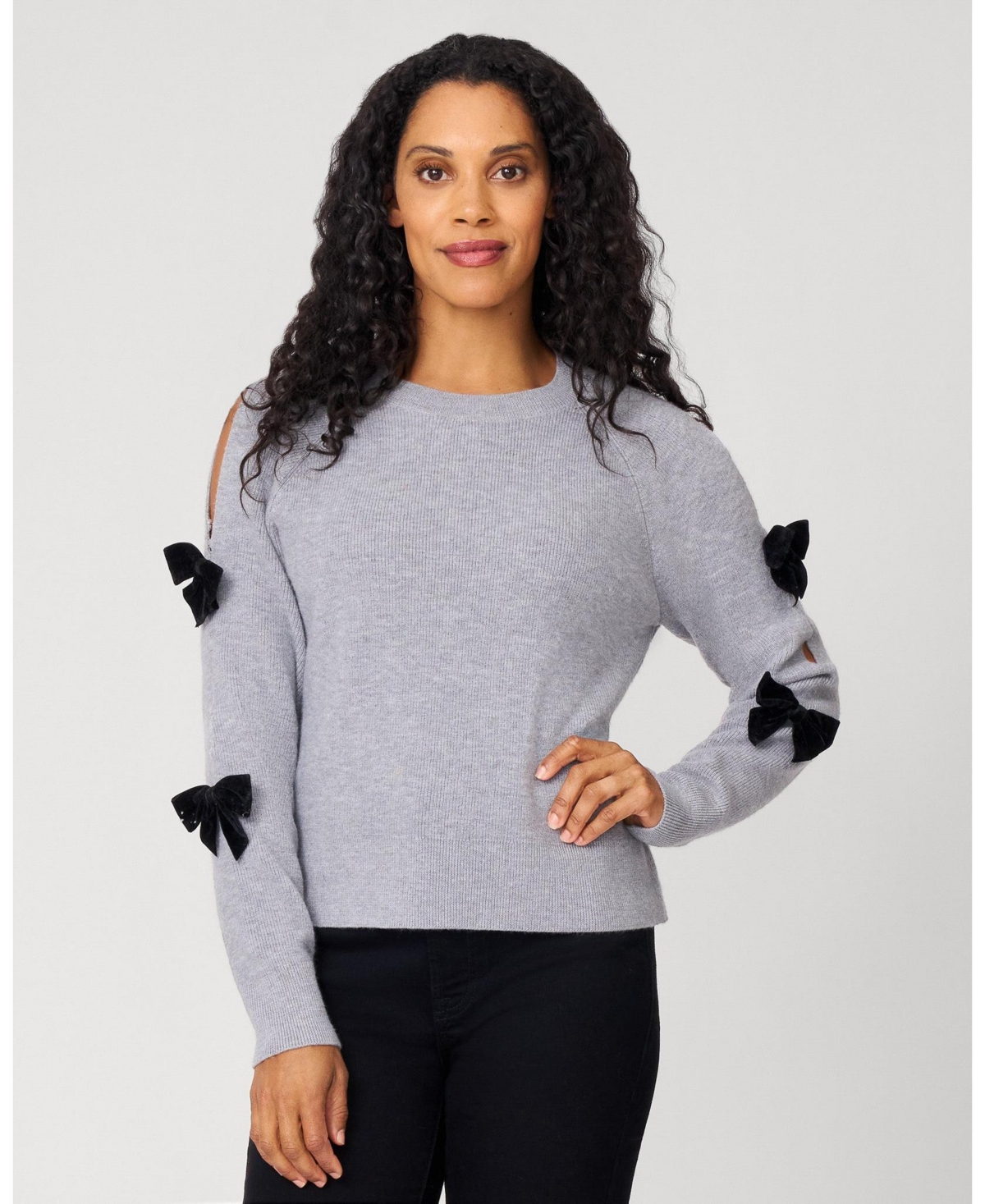 Cable & Gauge Bow Cut Out Sleeve Sweater