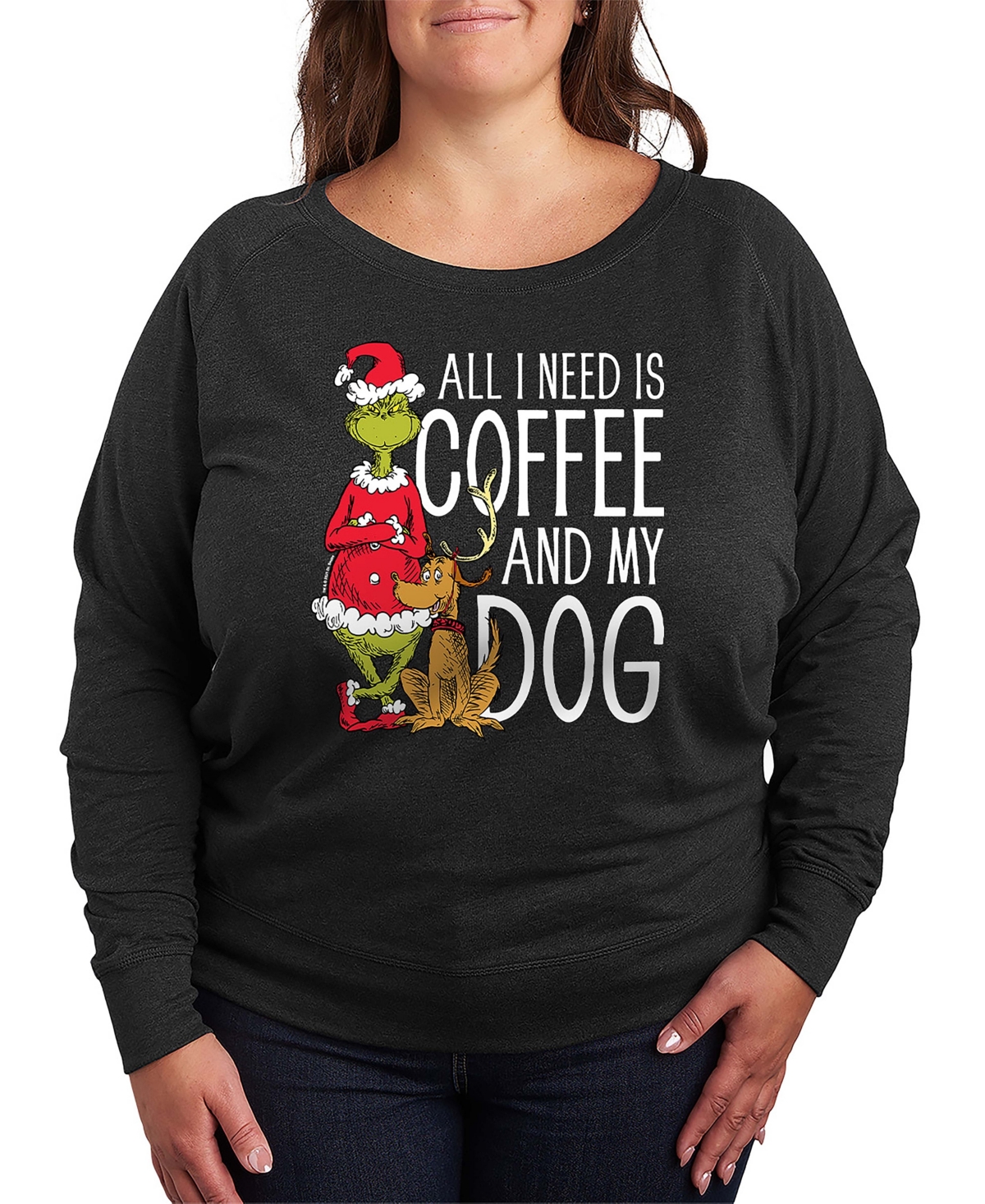 Hybrid Apparel Grinch And Max Coffee And My Dog Women's French Terry Long Sleeve Shirt In Black