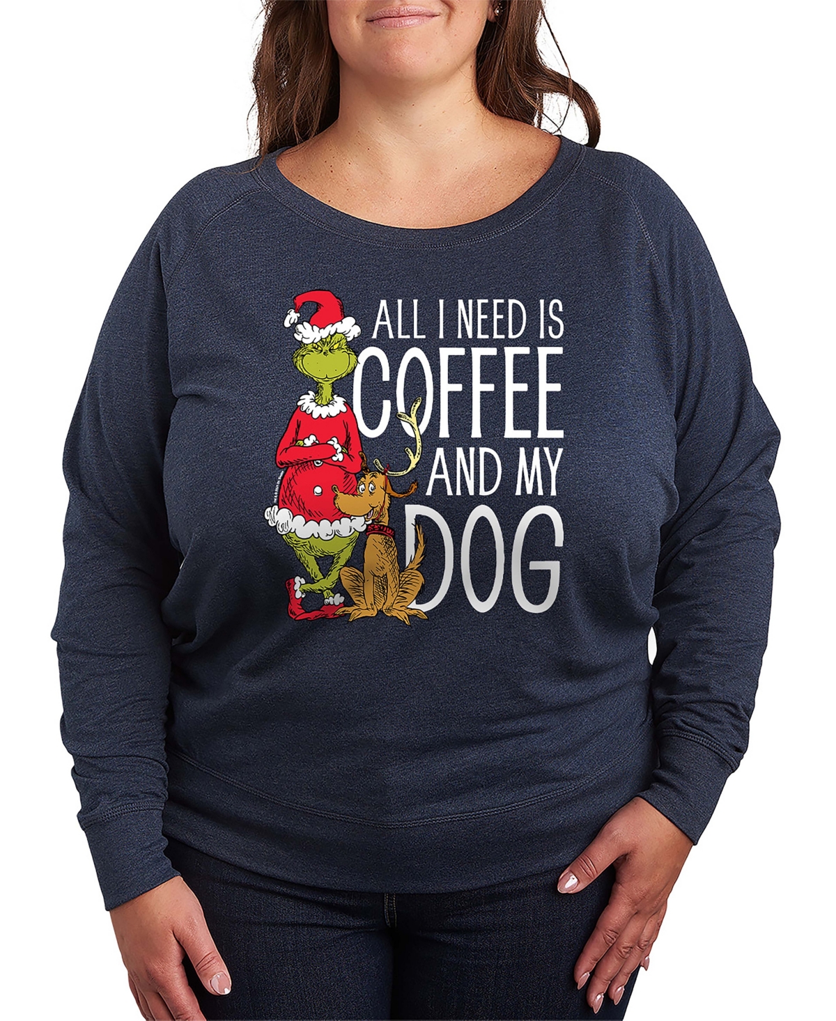 Hybrid Apparel Grinch And Max Coffee And My Dog Women's French Terry Long Sleeve Shirt In Blue