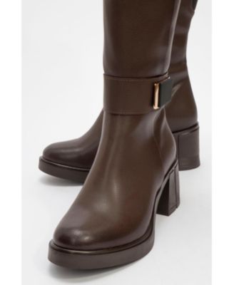 Moreni Stretch Buckle Block Heel Knee High Boot (Women)