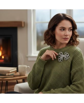 Set of 2 Large Holiday Crystal Bow Brooch Pin Silver Gold Plated