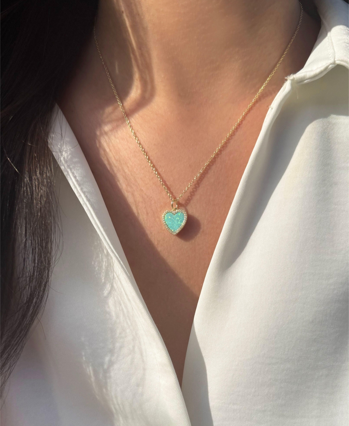 Kamaria Heart Necklace With Lab-grown Opal In 14k Gold Plated Sterling Silver In Gold