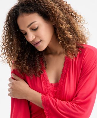 Women's Lace-Trim Knit Wrap Robe