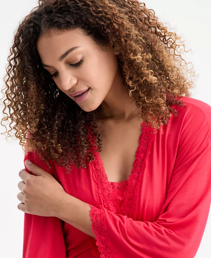 Women's Lace-Trim Knit Wrap Robe - thumbnail 4