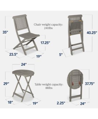 3-Piece Acacia Wood Bistro Set, Folding Patio Furniture w/ 2 Chairs, Table