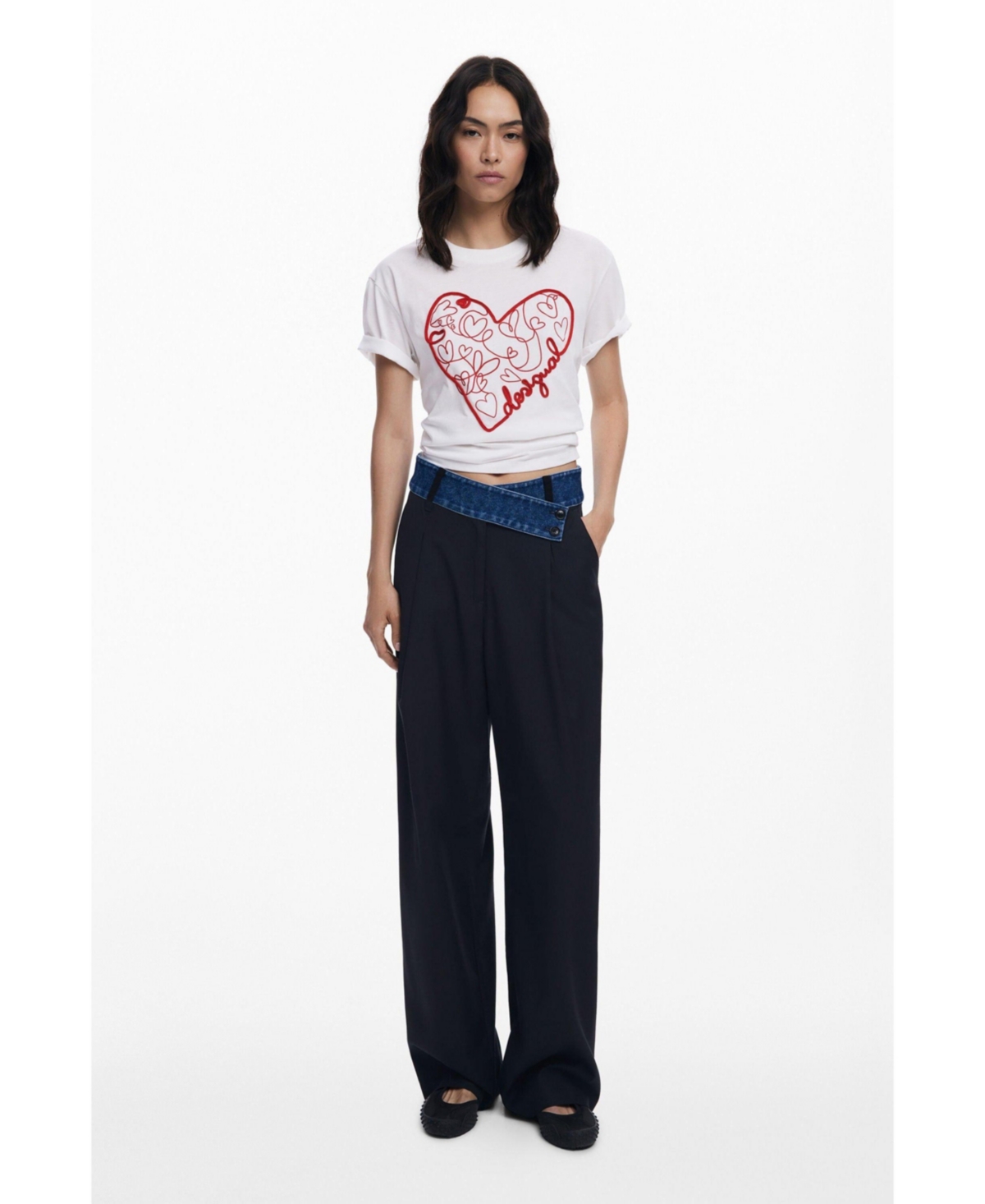 Desigual Women's T-shirt with embossed hearts