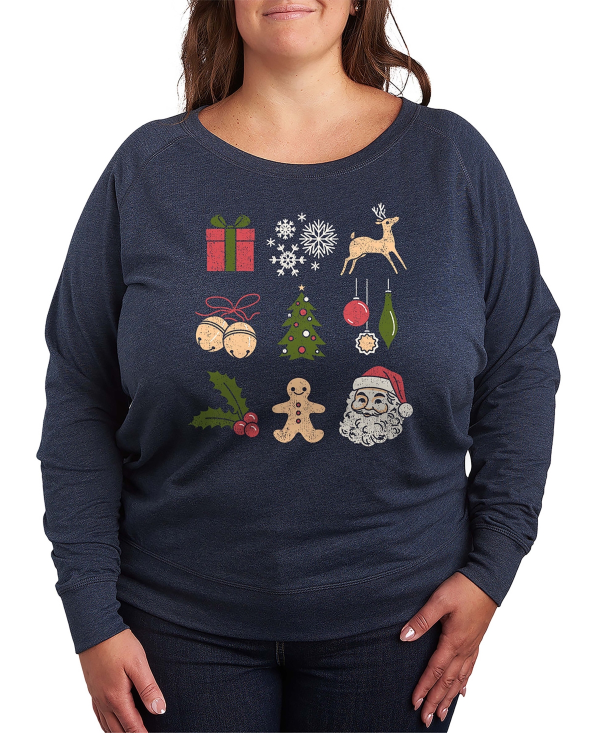 Hybrid Apparel Christmas Icons Women's French Terry Long Sleeve Shirt In Blue