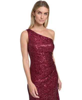 Petite One-Shoulder Sequin High-Low Dress