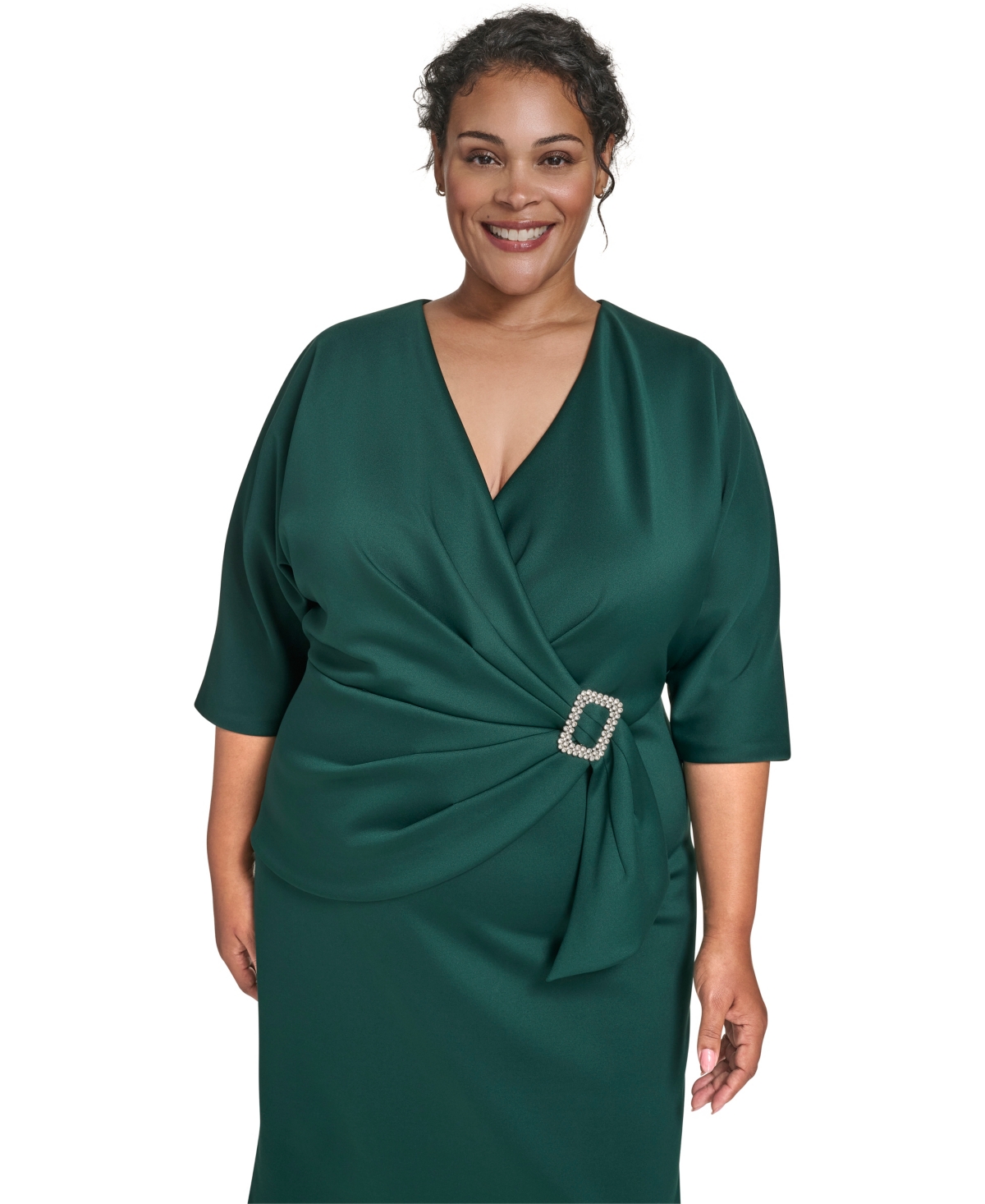 Eliza J Plus Size V-neck Scuba Midi Dress In Green
