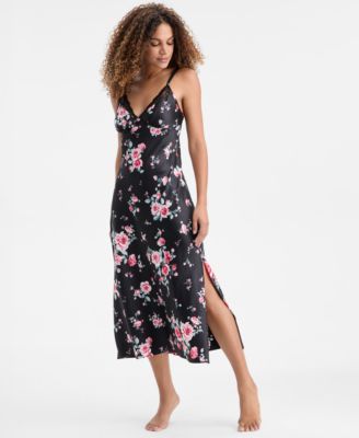 Women's Printed Lace Trim Satin Gown