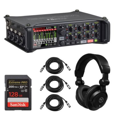 F8n Pro 8-Channel Multi-Track Field Recorder, Bundle with 128GB Memory Card, TAPH100 Headphones, 3x 25' Microphone Cable