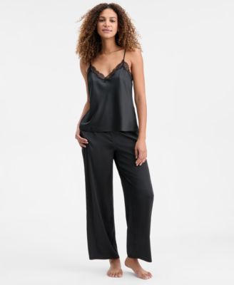 I.N.C. International Concepts - Women's Stretch Satin Lace-Trim Top & Pajama Pants Set