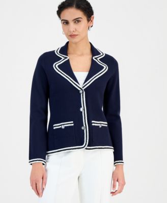 Women's Three-Button Colorblocked-Trim Jacket