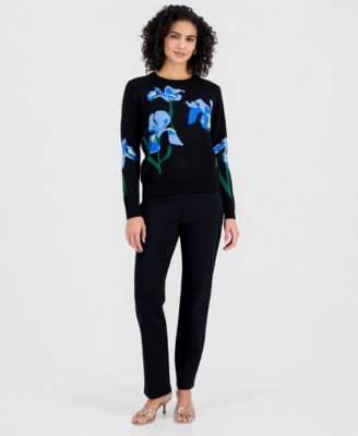 Women's Flower Jacquard Crewneck Sweater
