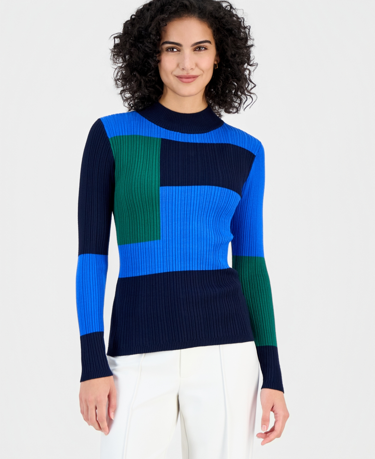 T Tahari Women's Mock-Neck Colorblocked Sweater