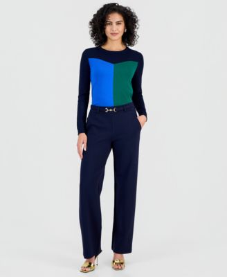 Women's Buckle-Belt Wide-Leg Ankle Pants