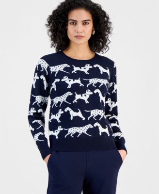 T Tahari - Women's Dog Jacquard Crewneck Sweater
