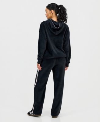 Love Tribe Juniors Snoopy Plush Hoodie Lace Trim Lounge Pants In Black