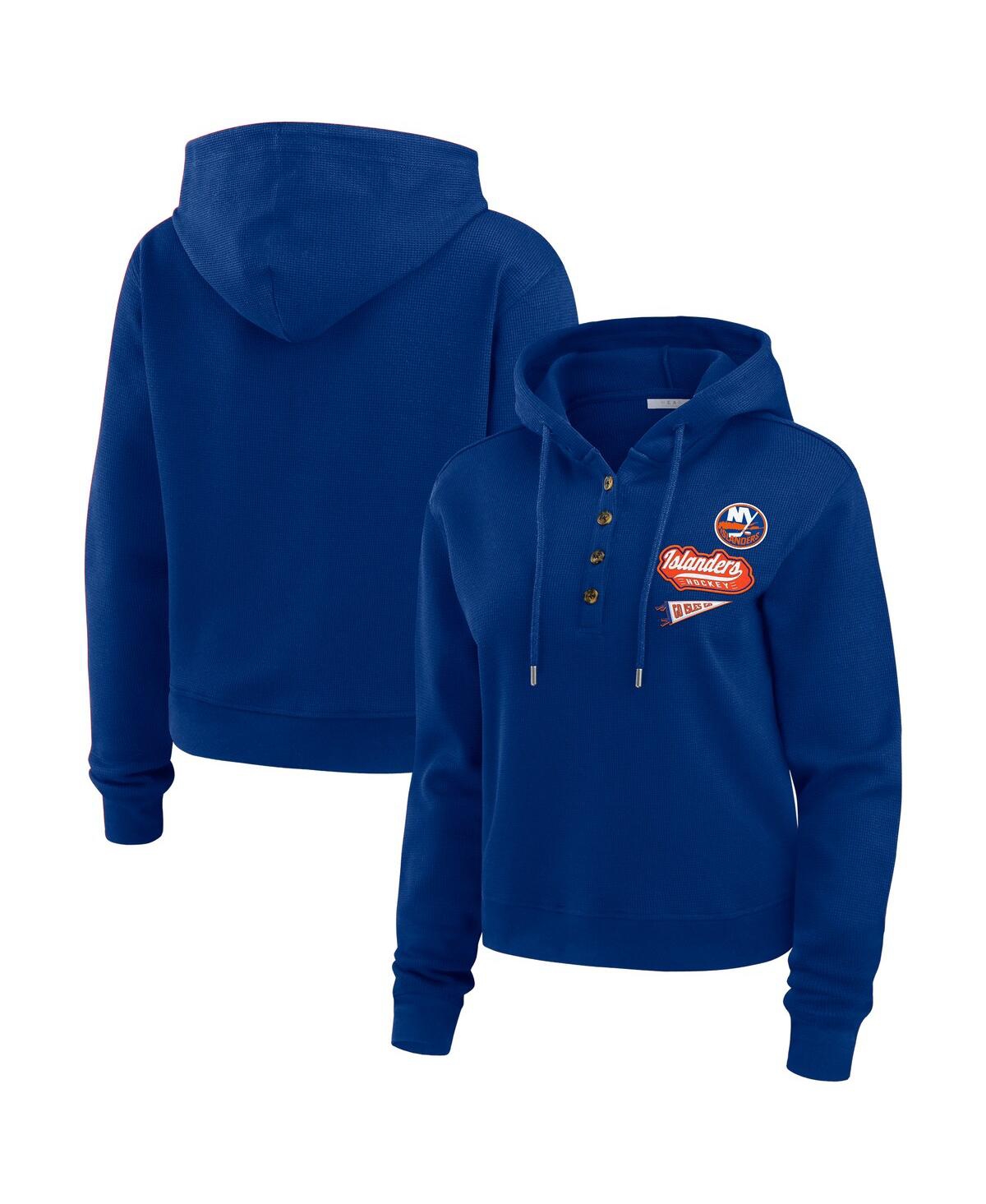 Wear By Erin Andrews Women's Royal New York Islanders Waffle-knit Pullover Hoodie In Blue