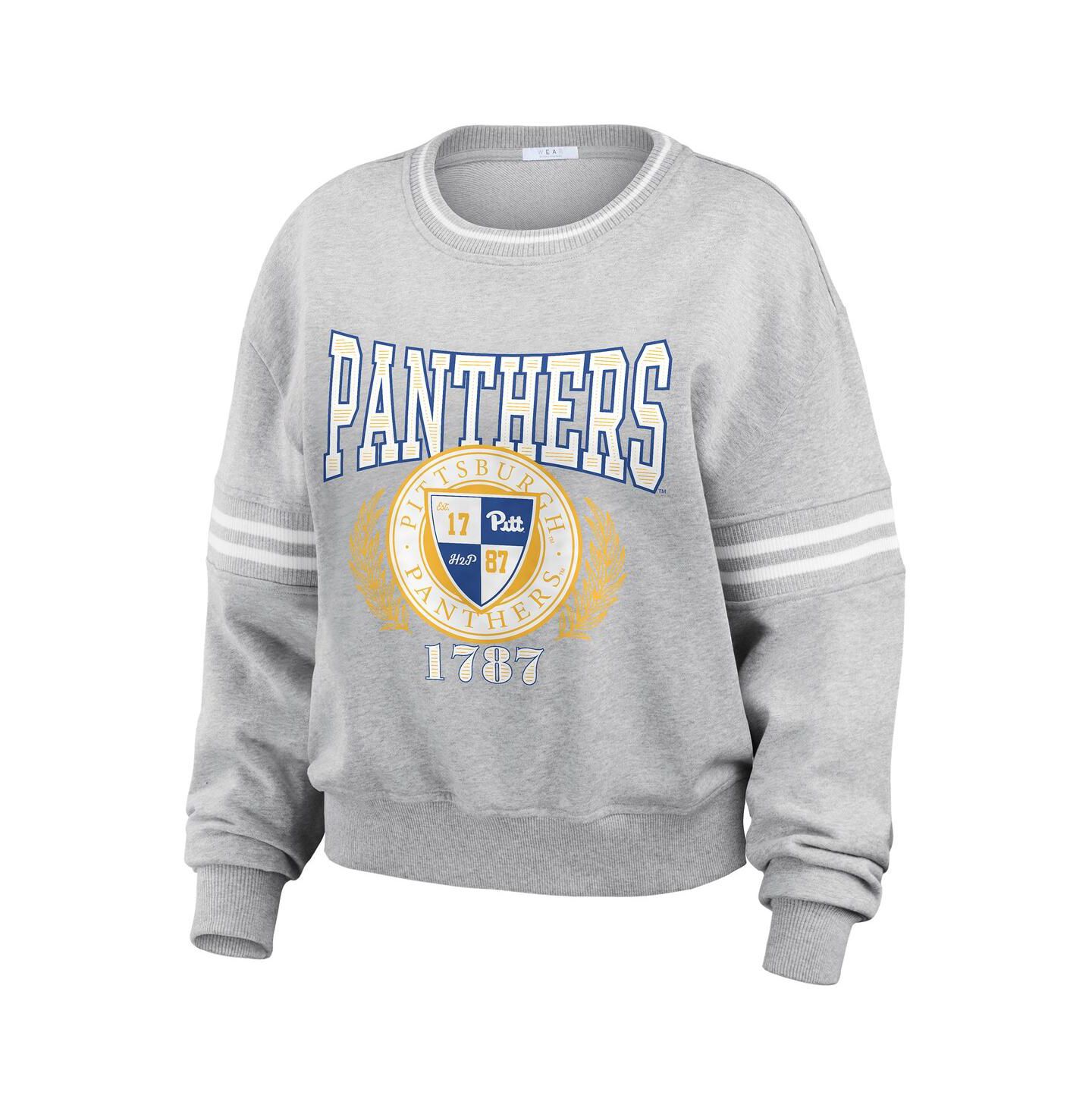 Женский свитер WEAR by Erin Andrews Heather Gray Pitt Panthers Classic Stripe Pullover — фото 2