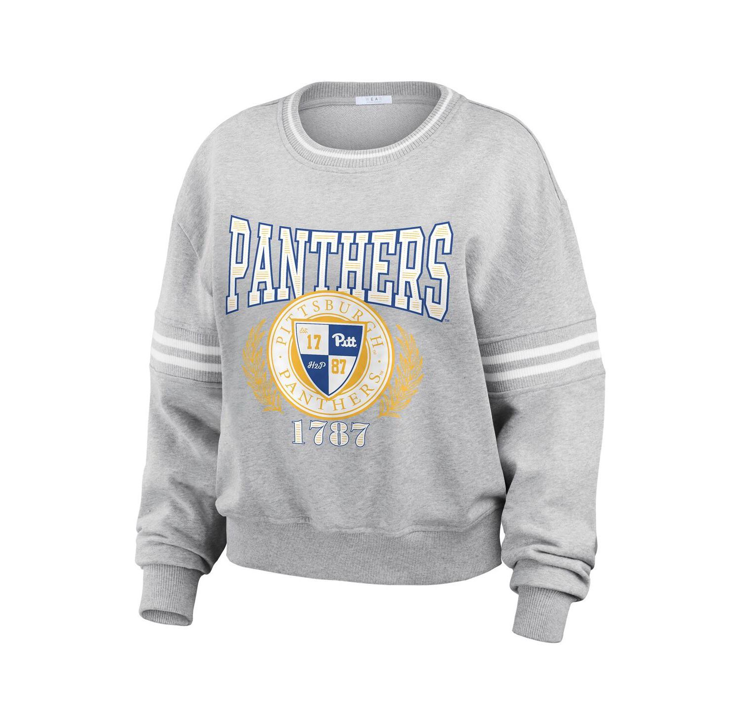 Women's Heather Gray Pitt Panthers Classic Stripe Pullover Sweater