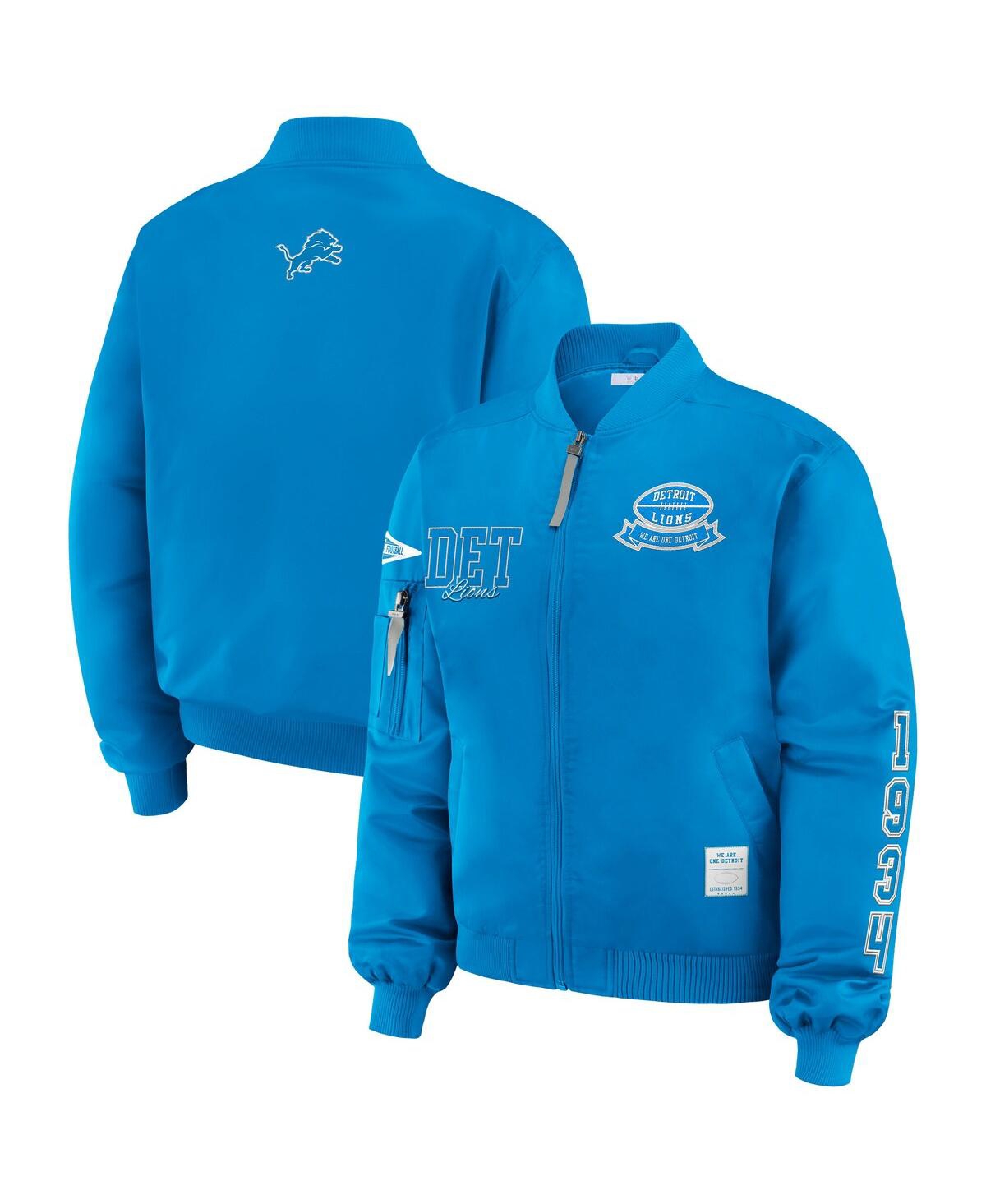 Wear By Erin Andrews Women's Blue Detroit Lions Patch Full-zip Bomber Jacket In Blue