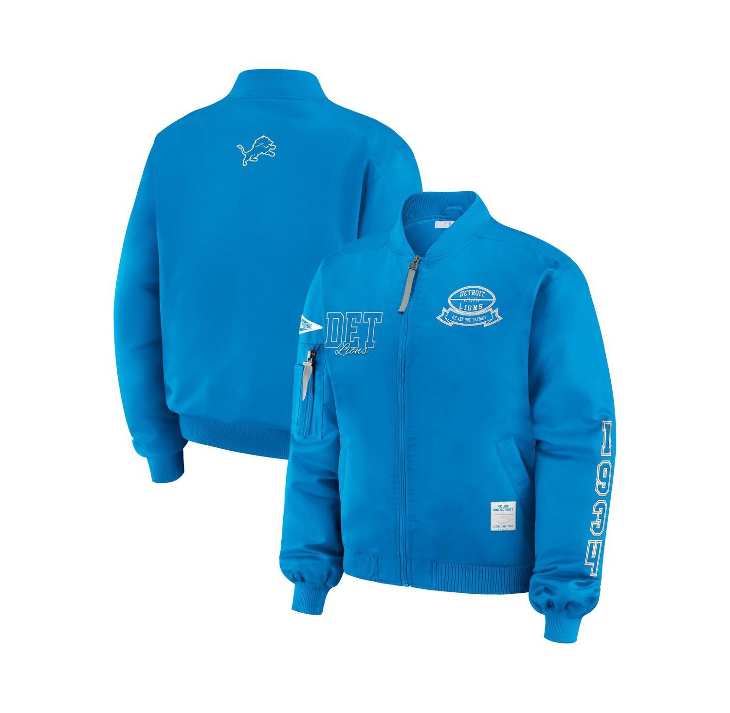 Women's Blue Detroit Lions Patch Full-Zip Bomber Jacket