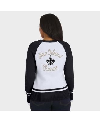 Women's White/Black New Orleans Saints Color Block Raglan Sweater
