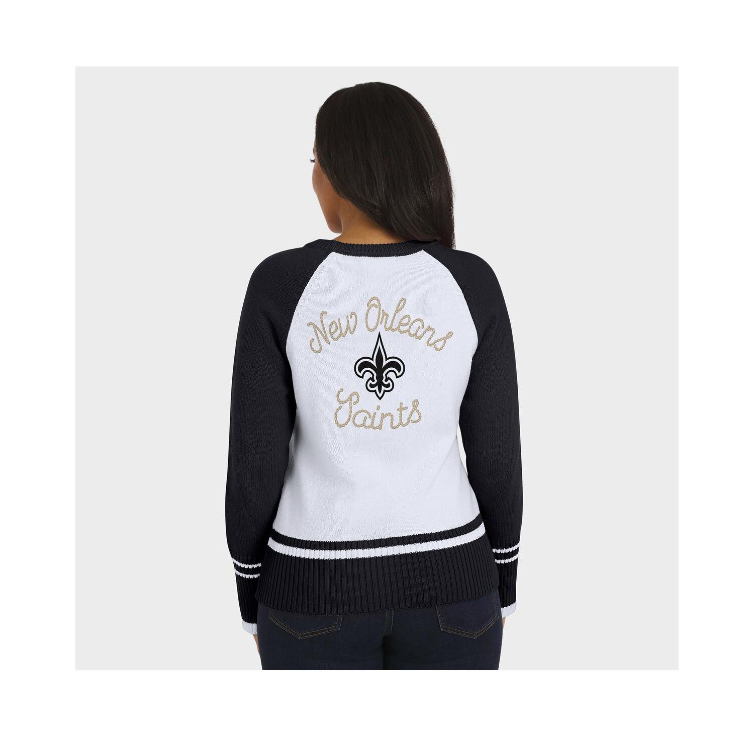 Women's White/Black New Orleans Saints Color Block Raglan Sweater