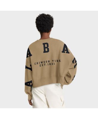 Women's Tan Alabama Crimson Tide Oversized Phoenix 2-Hit Pullover Sweatshirt