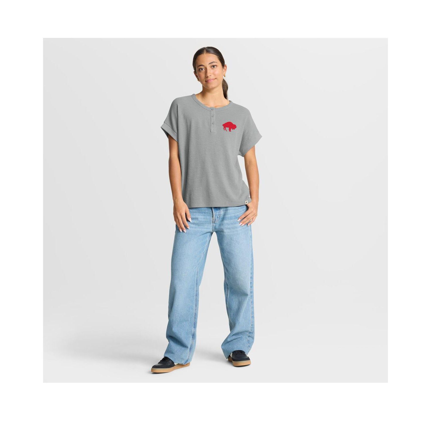 Women's Heather Gray Buffalo Bills Oversized Hometown Premium Henley Shirt