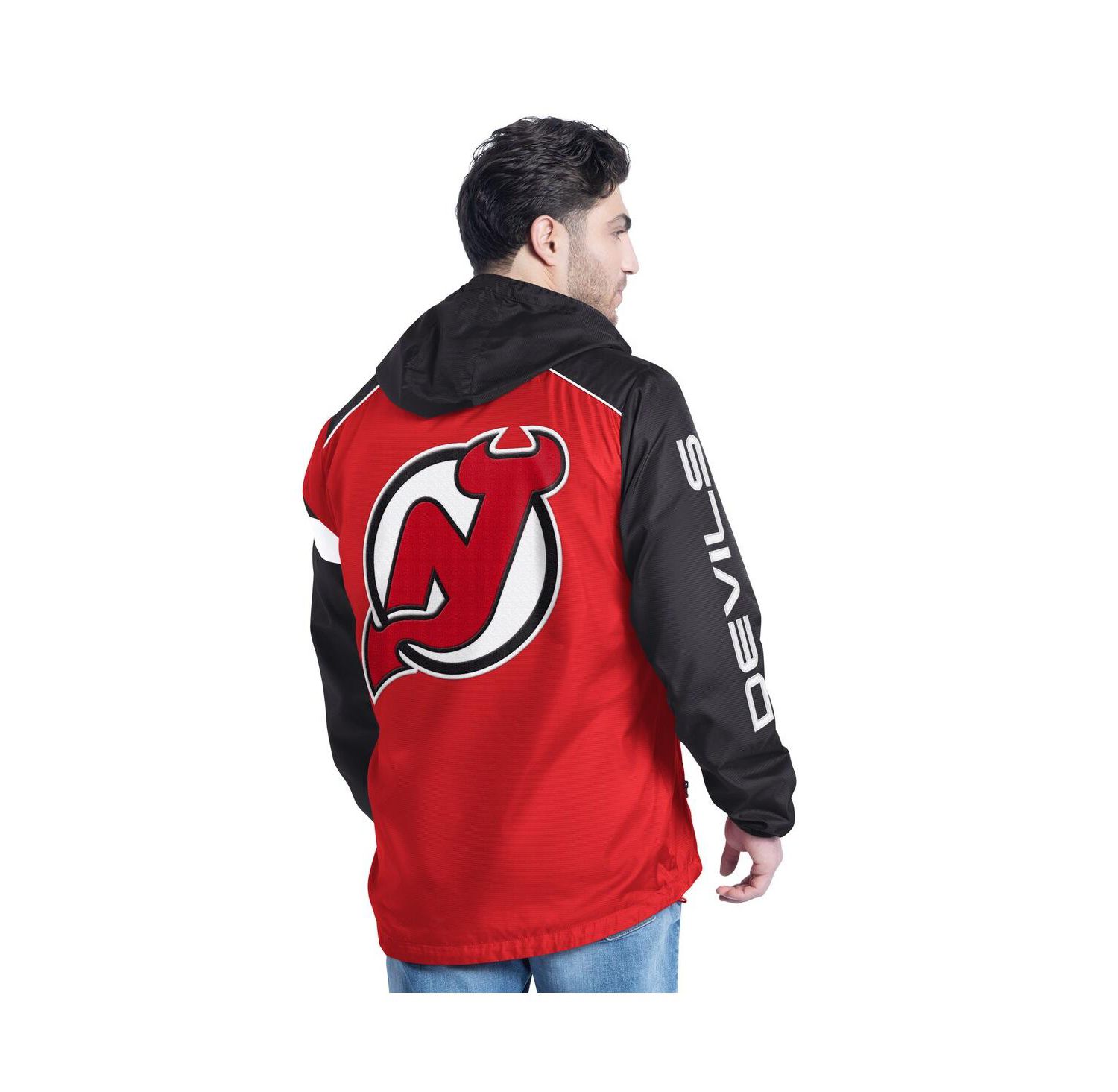Men's Red/Black New Jersey Devils Lateral Half-Zip Hoodie Jacket