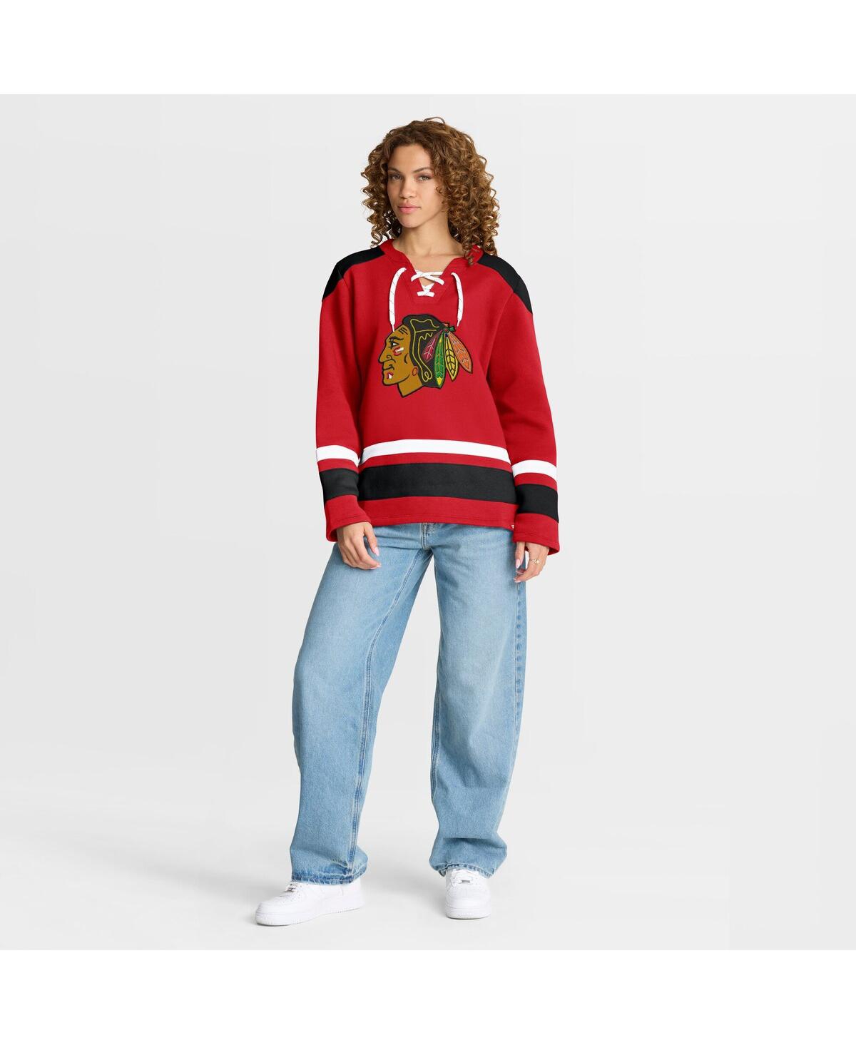Fanatics Women's Athletic Red Chicago Blackhawks Icing Long Sleeve Lace Up Sweatshirt In Red