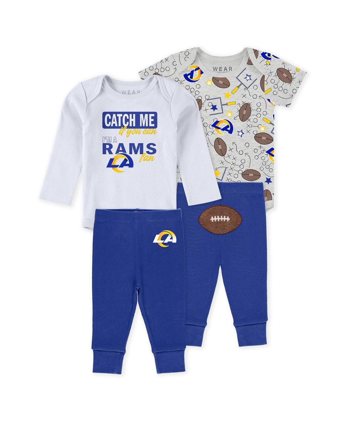 Wear By Erin Andrews Baby Boys And Girls Newborn 3-piece Los Angeles Rams Turn Me Around Bodysuits Pant Set In White