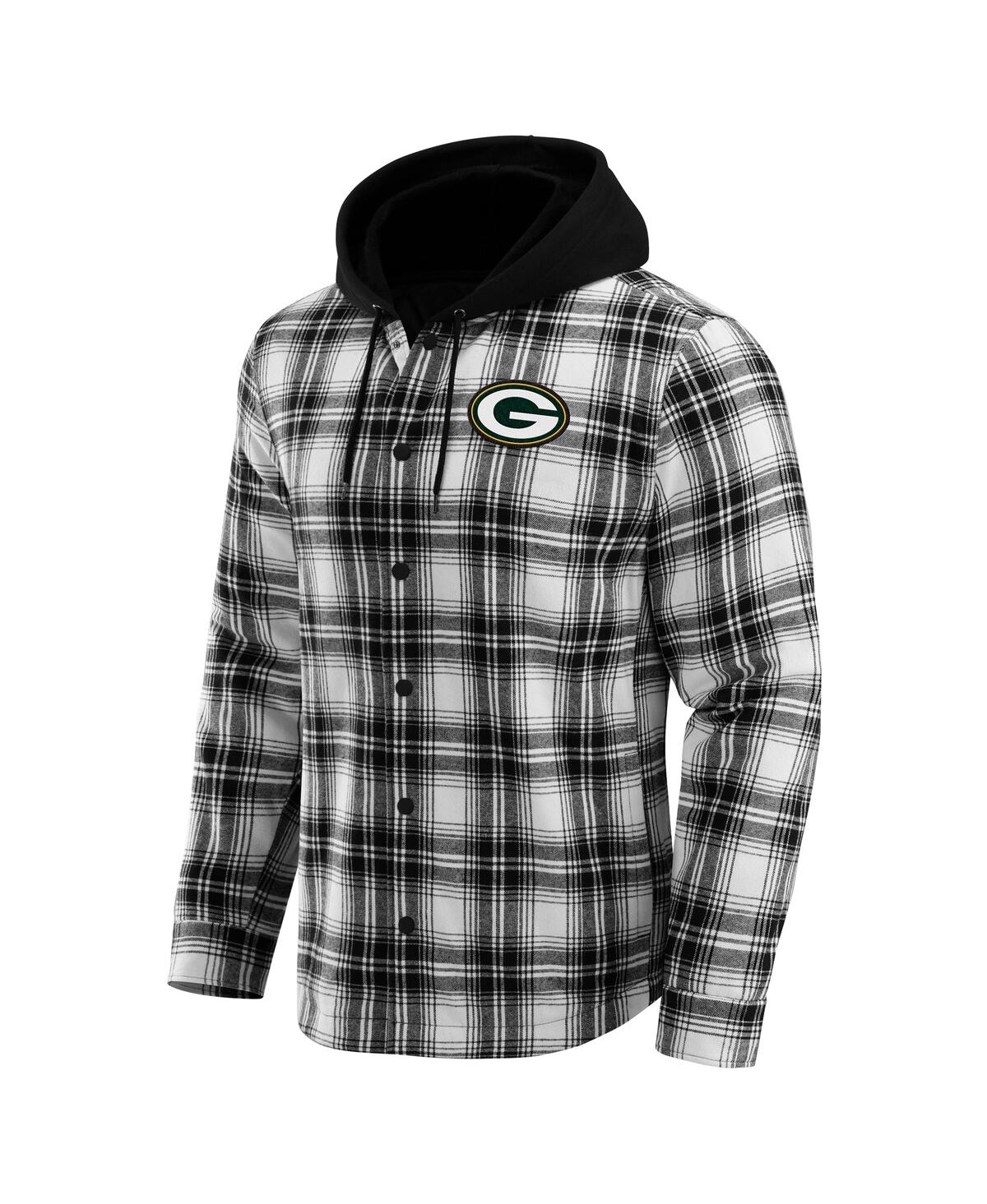 Darius Rucker Collection by Fanatics Men's Black Green Bay Packers Plaid Flannel Quilted Full-Snap Hooded Shacket