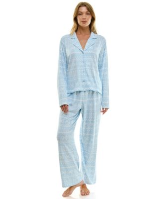 Women's Long Sleeve Top and Bottom 2-Piece Notch Collar Set