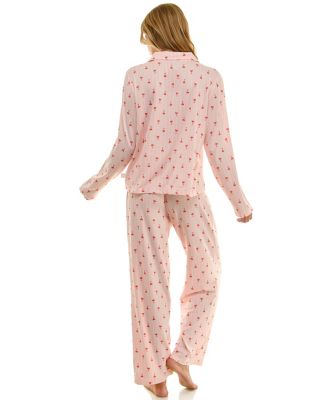 Women's Long Sleeve Top and Bottom 2-Piece Notch Collar Set