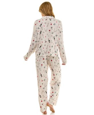 Women's Long Sleeve Top and Bottom 2-Piece Notch Collar Set