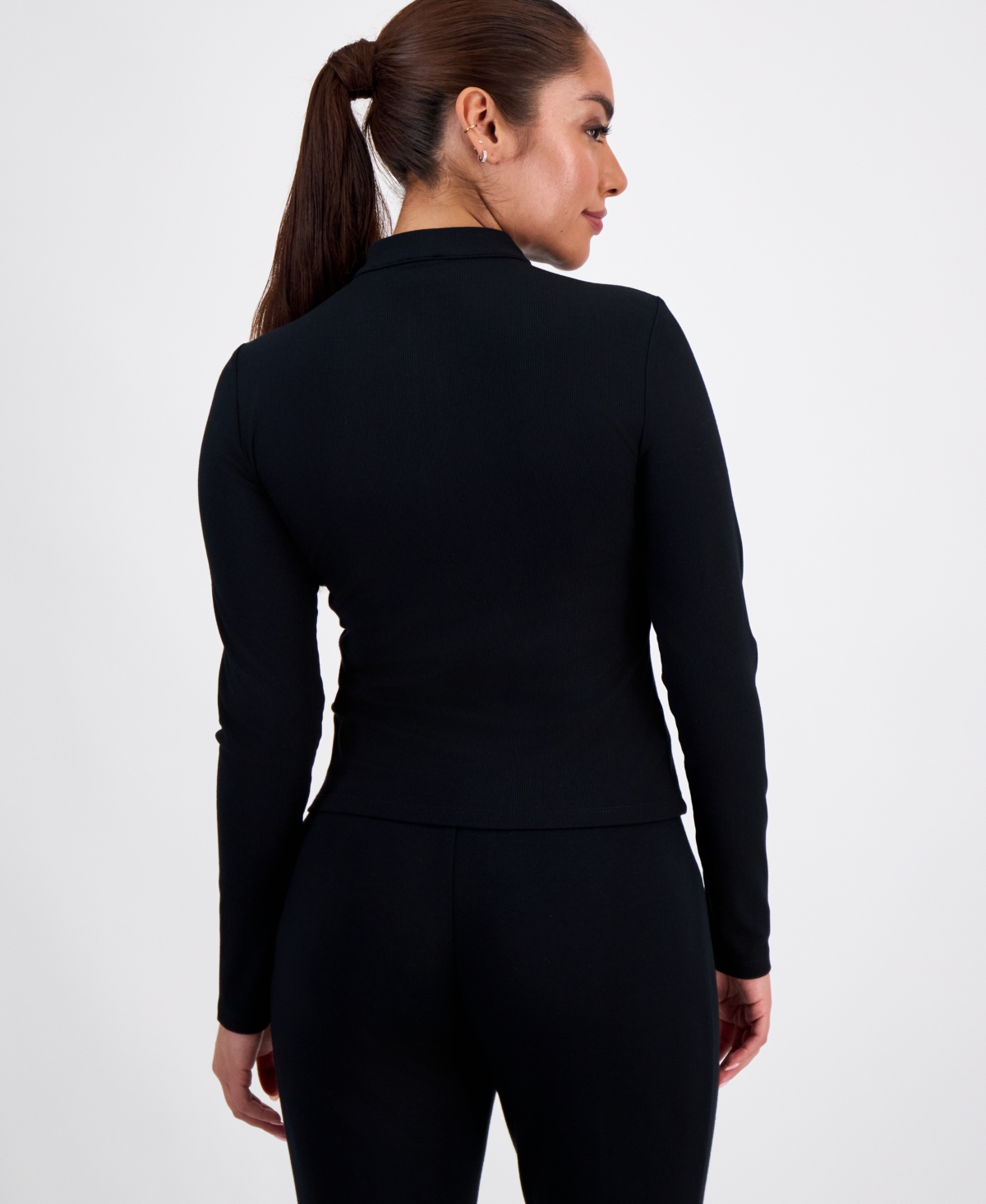 Inc International Concepts Petite Mock-neck Zip-front Top, Macy's Exclusive In Black