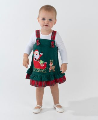 Rare Editions - Baby Girl 2-Piece Santa Sleigh Jumper Dress and Ribbed Top Set